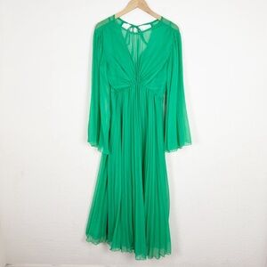 ASOS Designs Maternity Tie Back Fluted Sleeve Pleated Midi Dress in Kelly Green